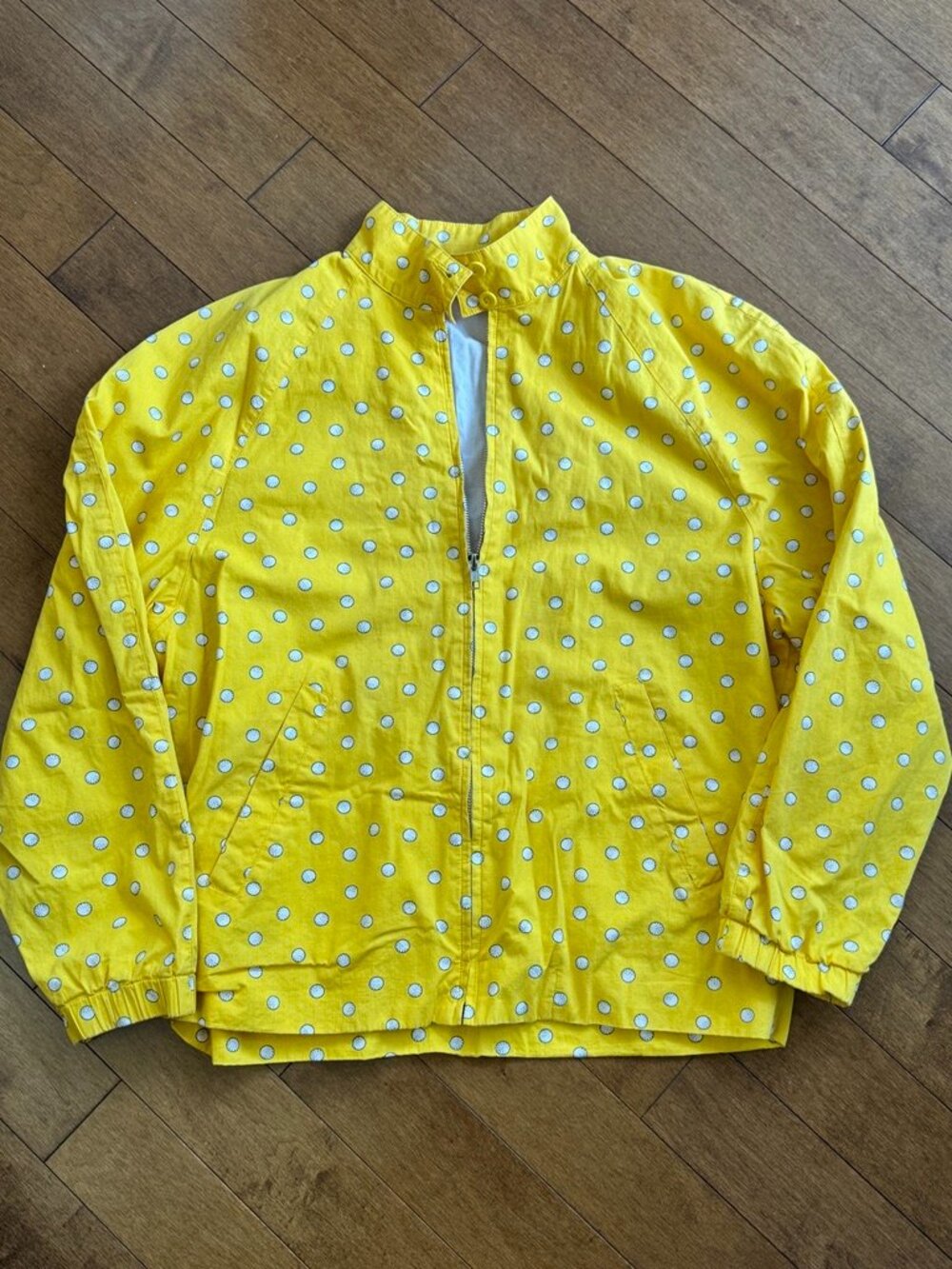 Vintage 80s IZOD Lacoste All-Over Golf Ball Print Harrington Jacket Small Yellow